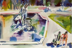807, München, Neptunbrunnen, 1984, Aquarell, 57 x 39 cm