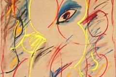 0160, Auge auf alter Leinwand, 1973, 85x100 cm, Acryl / Leinwand