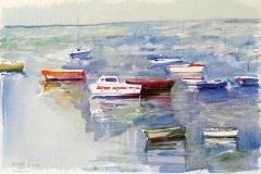 644, Lomener, Bootshafen, 1989, Aquarell, 56 x 37,5 cm