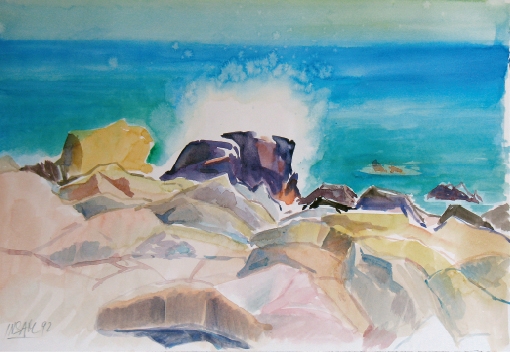 2038, Sizilien, Gischt, 1992, Aquarell, 56,5 x 38 cm