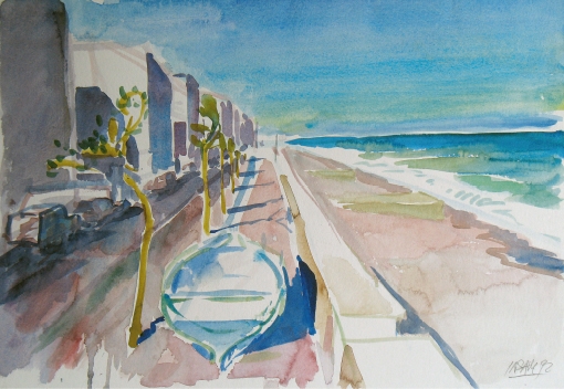 2048, Strandpromenade bei Lettoiano, 1992, Aquarell, 56 x 37,5 cm