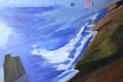 0682, Felsenküste, 1988, 80x100 cm, Acryl / Hartfaserplatte