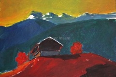 0887, Berghütte, 28x38 cm, Acryl / Karton