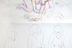 7005, Frauen Skizzen, Buntstift/Kohle/Papier, 76x53,5 cm