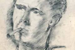7013,  rauchender Mann, Um 1950, Kohle/Papier, 40x29,5 cm