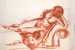 7035, 1952, Akt auf Sofa, Kreide/Papier, 60x43 cm