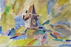 888, Graz, Schlossberg, Uhrturm, 1979, Aquarell, 57 x 39 cm