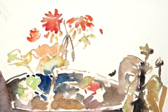 10052, Großer Blumentopf, Aquarell / Papier, 24,5x31 cm