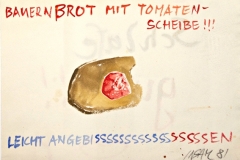 10077, Bauernbrot mit Tomatenscheibe, 1981, Aquarell / Papier, 28,5x38,5 cm