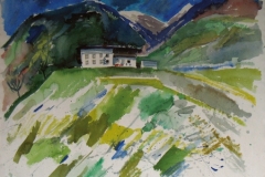 1017, Stubaital, Bauernhof, Aquarell, 78 x 57 cm