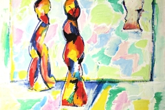 0111, rot blaue Figuren, 100x80 cm, Acryl / Hartfaserplatte