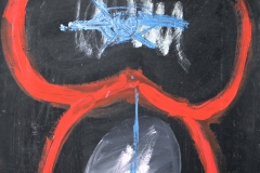 0227, Kopf mit Brille, 1973, 59x64 cm, Acryl / Hartfaserplatte
