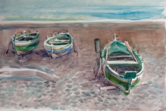 2043, Fischerboot, Lettoiano, 1992, Aquarell, 56 x 38 cm