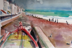 5064, Gewitterstimmung am Strand von Lettoiano, 1992, Aquarell, 56 x 38 cm