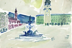 7499, Salzburg Glockenspiel, 1984, Aquarell / Papier, 28x35 cm