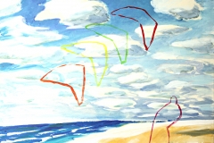 0039, Drachensteigen am Meer, 1991, 80x60 cm, Acryl / Leinwand