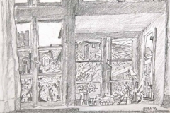 7654, Blick vom Atelier, 1998, Bleistift/Papier, 29,5x42 cm